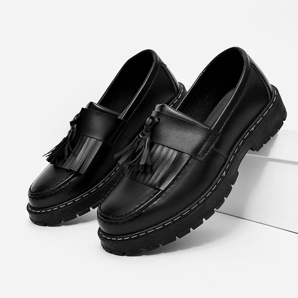 Men's Leather Shoes 2026 Spring Men's Loafers Slip-On Thick-Soled Height-Increasin